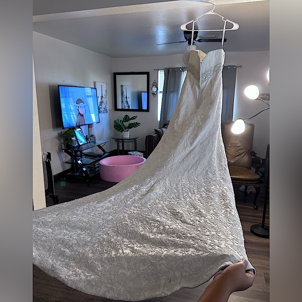 Strapless sequin ivory wedding dress NWT train tail mermaid style size 8 - Picture 3 of 17